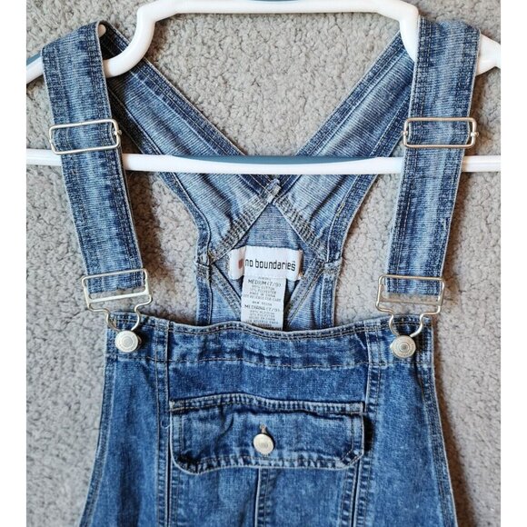 Vtg No Boundaries Women's Overall Shorts Stretch Blue Denim Raver Y2K Sz Medium - Picture 2 of 16